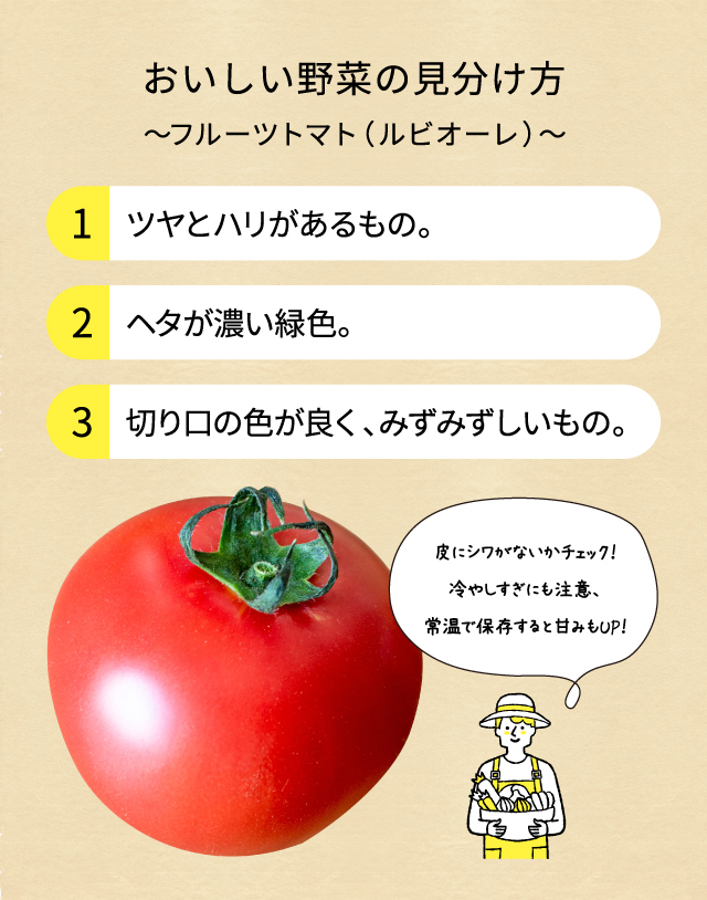 おいしい野菜の見分け方 ～フルーツトマト（ルビオーレ）～